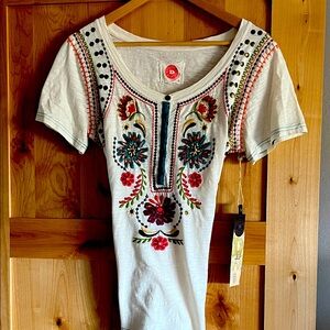 Double D Ranch White Tee with Colorful Embroidery